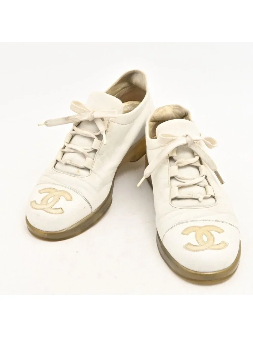 Chanel Sneakers Ivory CC Logo Leather